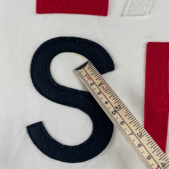Pull&Bear Sweatshirt Mens EUR L White Crewneck NY LA SF Felt‎ Applique Graphic - Picture 4 of 8